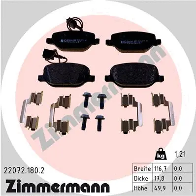 Kit de plaquettes de frein, frein à disque ZIMMERMANN 22072.180.2
