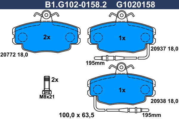 Kit de plaquettes de frein, frein à disque GALFER B1.G102-0158.2
