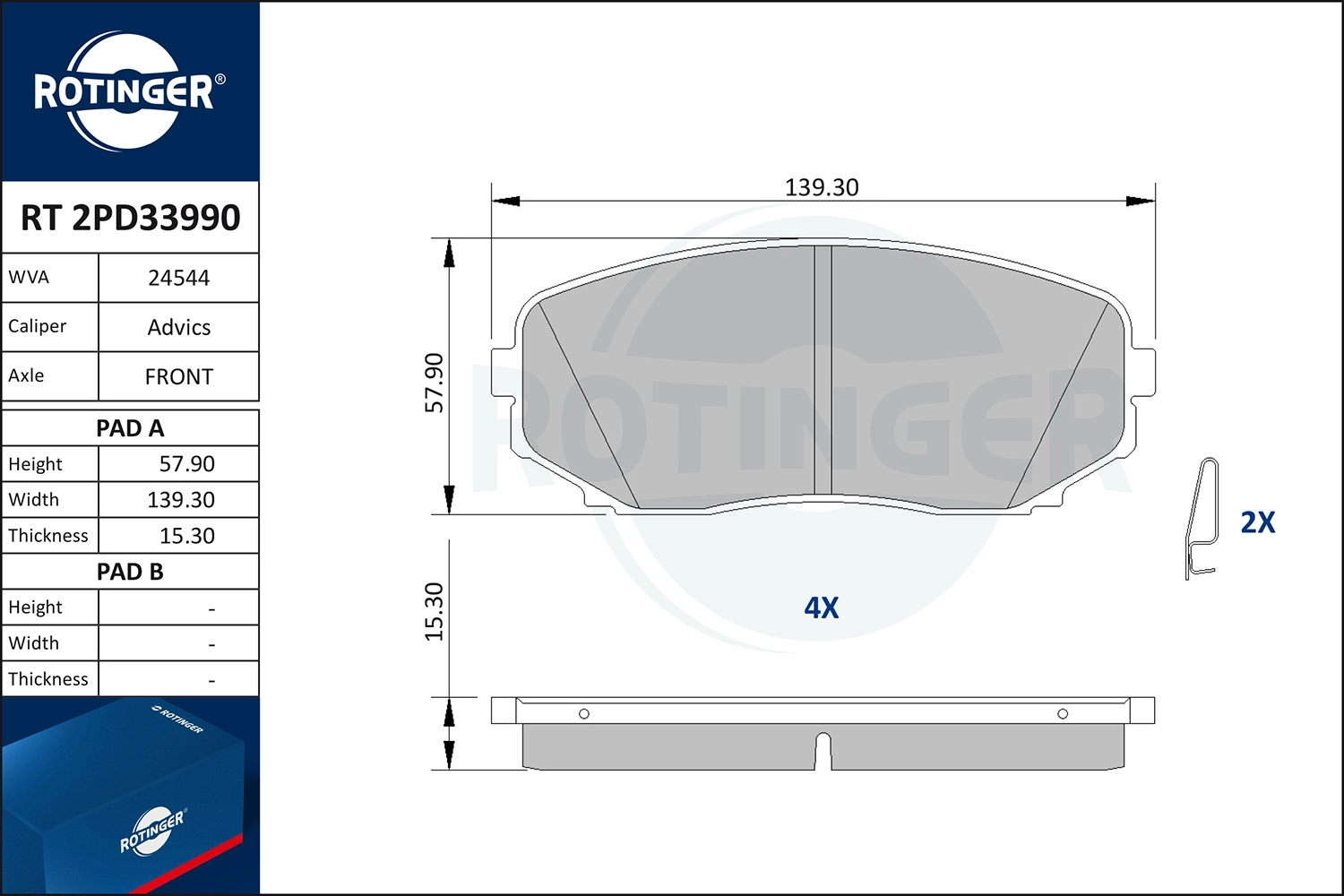 Kit de plaquettes de frein, frein à disque ROTINGER RT 2PD33990