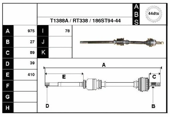 Arbre de transmission Technika 38186A