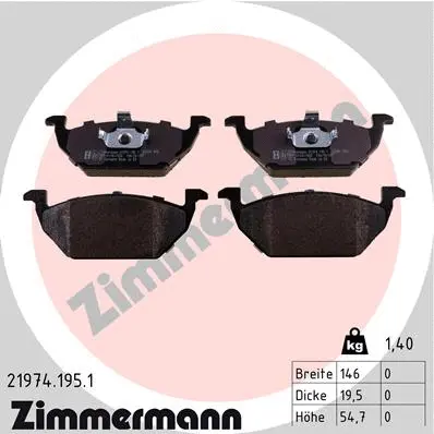 Kit de plaquettes de frein, frein à disque ZIMMERMANN 21974.195.1
