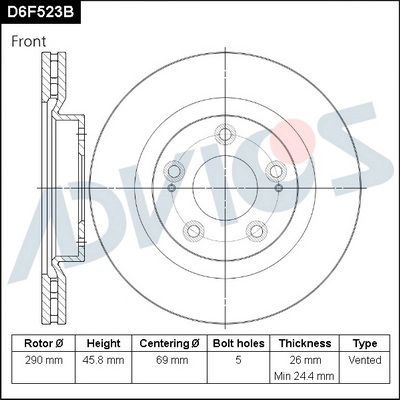 Disque de frein ADVICS D6F523B