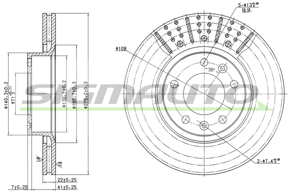 Disque de frein SIGMAUTO DBA228V