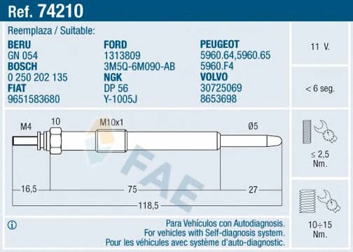 Bougie de préchauffage FAE 74210