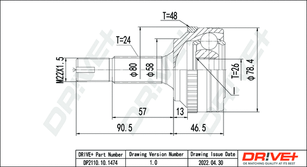 Jeu de joints, arbre de transmission Dr!ve+ DP2110.10.1474