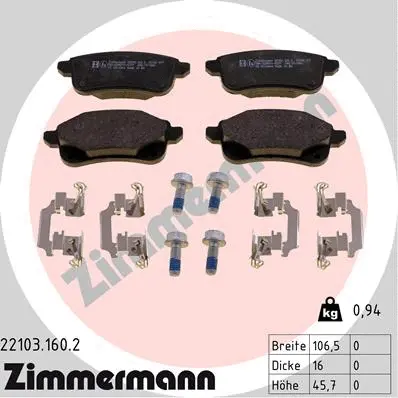 Kit de plaquettes de frein, frein à disque ZIMMERMANN 22103.160.2
