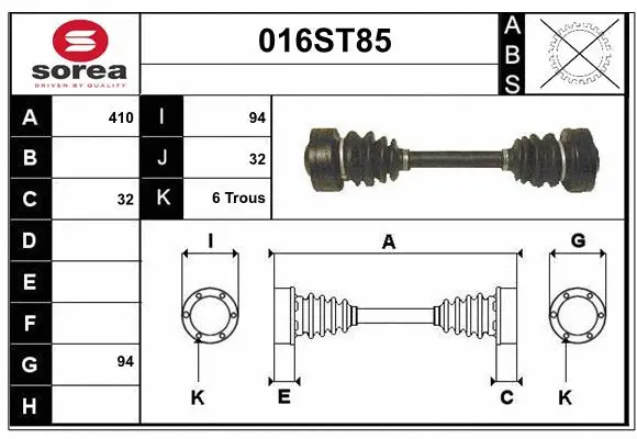 Arbre de transmission STARTCAR 016ST85