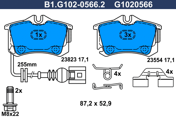 Kit de plaquettes de frein, frein à disque GALFER B1.G102-0566.2