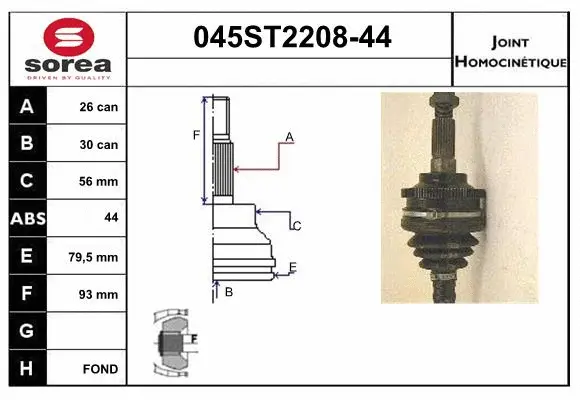 Jeu de joints, arbre de transmission STARTCAR 045ST2208-44