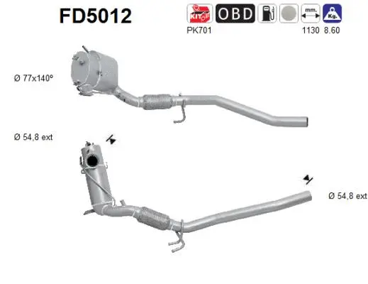 Filtre à particules / à suie, échappement AS FD5012