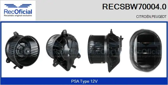 Pulseur d'air habitacle RECOFICIAL RECSBW70004.0