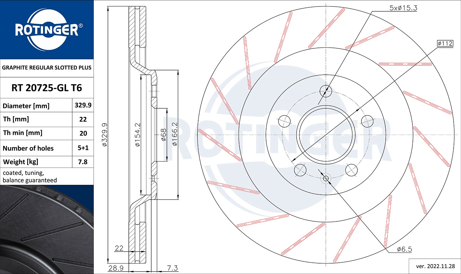 Disque de frein ROTINGER RT 20725-GL T6