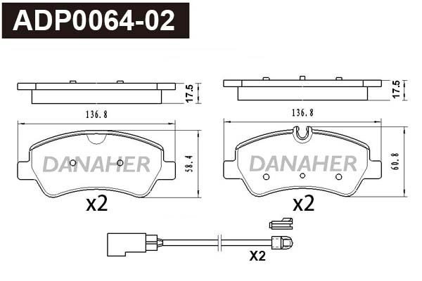 Kit de plaquettes de frein, frein à disque DANAHER ADP0064-02