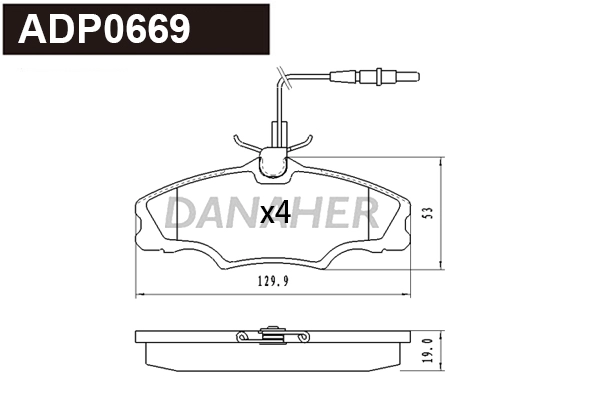 Kit de plaquettes de frein, frein à disque DANAHER ADP0669