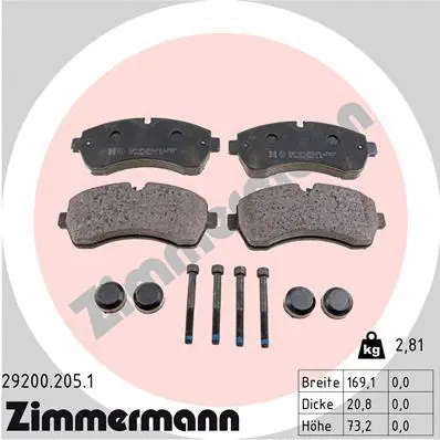 Kit de plaquettes de frein, frein à disque ZIMMERMANN 29200.205.1