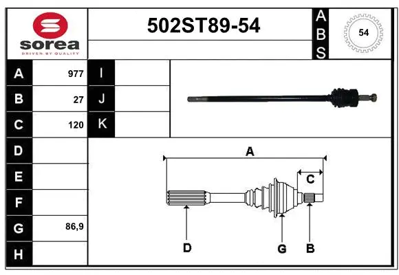 Arbre de transmission STARTCAR 502ST89-54