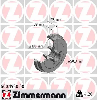 Tambour de frein ZIMMERMANN 600.1950.00