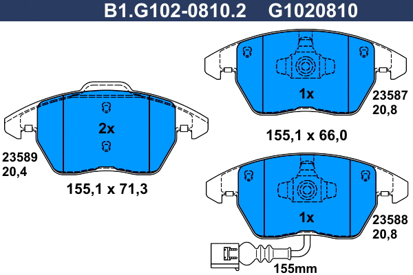 Kit de plaquettes de frein, frein à disque GALFER B1.G102-0810.2