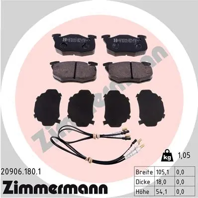 Kit de plaquettes de frein, frein à disque ZIMMERMANN 20906.180.1