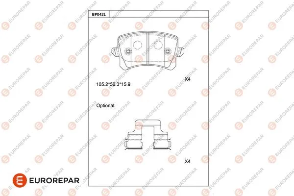 Kit de plaquettes de frein, frein à disque EUROREPAR 1681207580