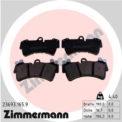 Kit de plaquettes de frein, frein à disque ZIMMERMANN 23693.165.9