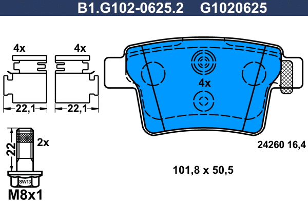 Kit de plaquettes de frein, frein à disque GALFER B1.G102-0625.2