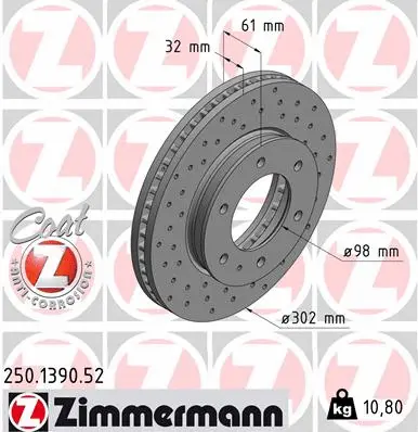 Disque de frein ZIMMERMANN 250.1390.52