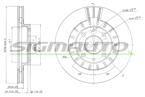 Disque de frein SIGMAUTO DBB147V