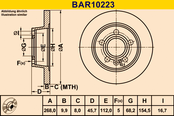 Disque de frein BARUM BAR10223