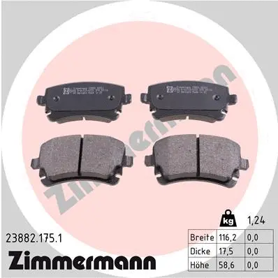 Kit de plaquettes de frein, frein à disque ZIMMERMANN 23882.175.1