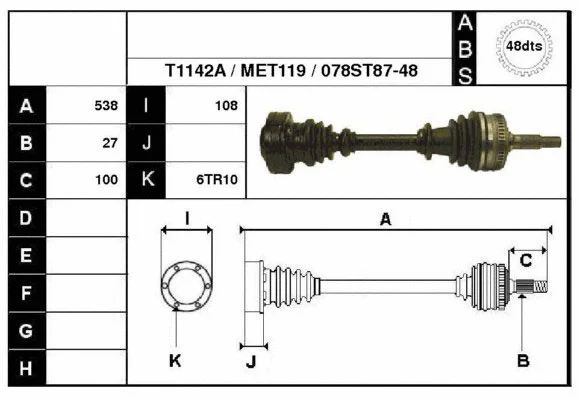 Arbre de transmission Technika 67078A