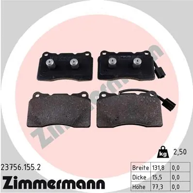 Kit de plaquettes de frein, frein à disque ZIMMERMANN 23756.155.2