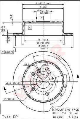 Disque de frein VILLAR 628.2125