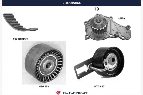Pompe à eau + kit de courroie crantée HUTCHINSON KH 460WP64