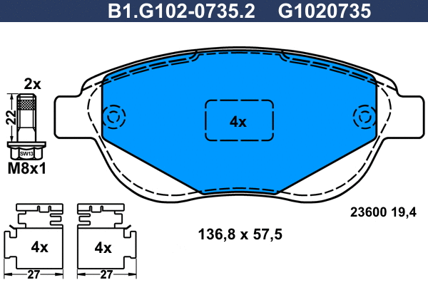 Kit de plaquettes de frein, frein à disque GALFER B1.G102-0735.2