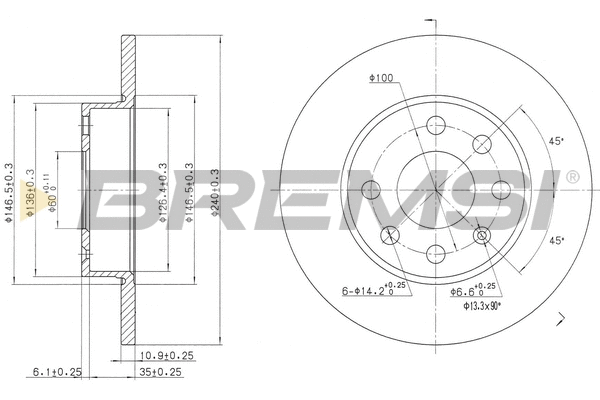 Disque de frein BREMSI CD7129S