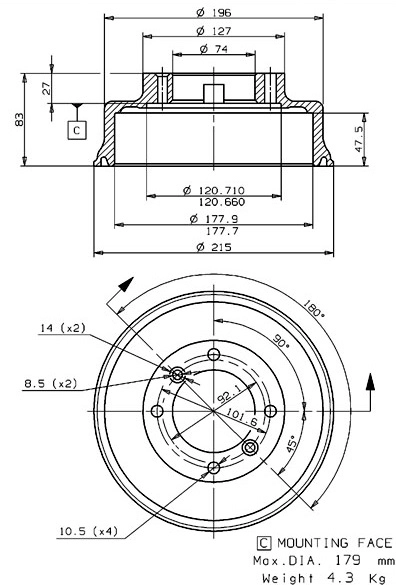 Tambour de frein VILLAR 627.0154