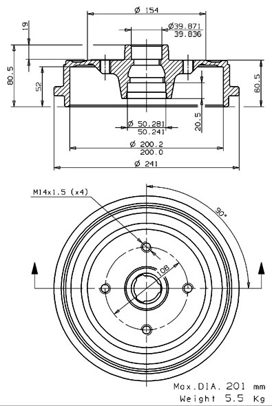 Tambour de frein VILLAR 627.0098