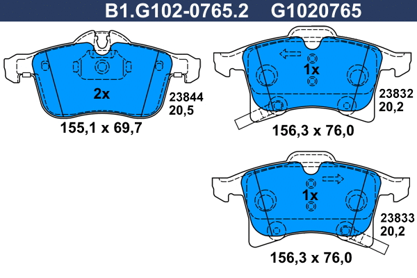 Kit de plaquettes de frein, frein à disque GALFER B1.G102-0765.2