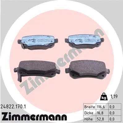 Kit de plaquettes de frein, frein à disque ZIMMERMANN 24822.170.1