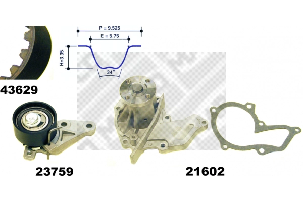 Pompe à eau + kit de courroie crantée MAPCO 41629