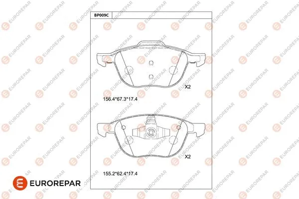 Kit de plaquettes de frein, frein à disque EUROREPAR 1681218180