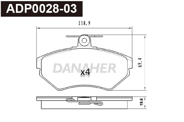 Kit de plaquettes de frein, frein à disque DANAHER ADP0028-03