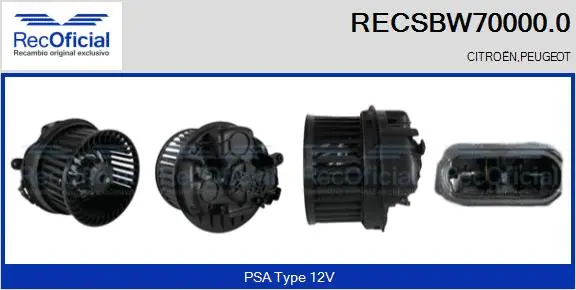 Pulseur d'air habitacle RECOFICIAL RECSBW70000.0