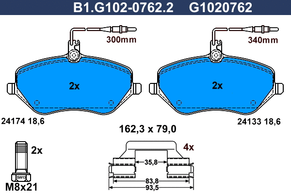 Kit de plaquettes de frein, frein à disque GALFER B1.G102-0762.2