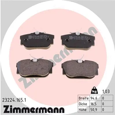 Kit de plaquettes de frein, frein à disque ZIMMERMANN 23224.165.1