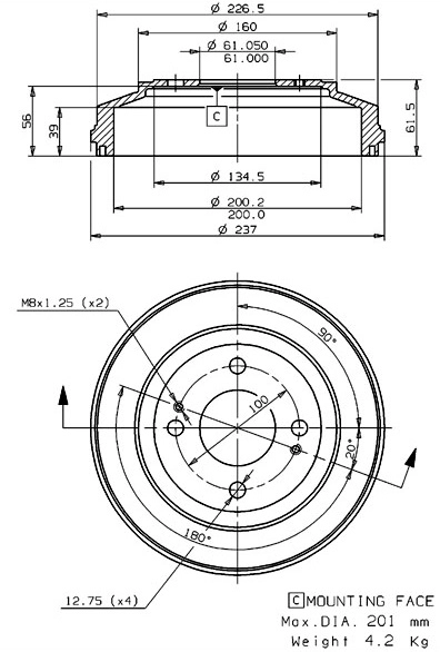 Tambour de frein VILLAR 627.0225