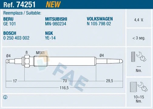 Bougie de préchauffage FAE 74251