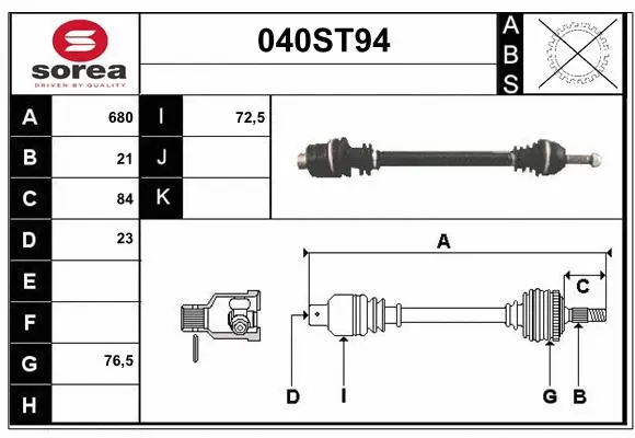 Arbre de transmission STARTCAR 040ST94