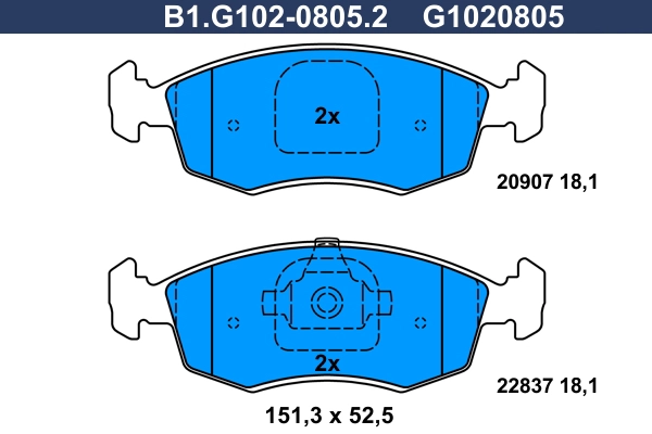 Kit de plaquettes de frein, frein à disque GALFER B1.G102-0805.2
